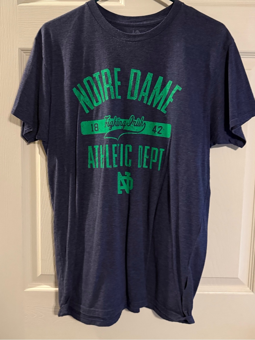 Men’s Navy Tee with Green Notre Dame Graphic